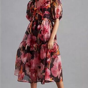 Anthropologie Puff Sleeve Organza Midi Dress